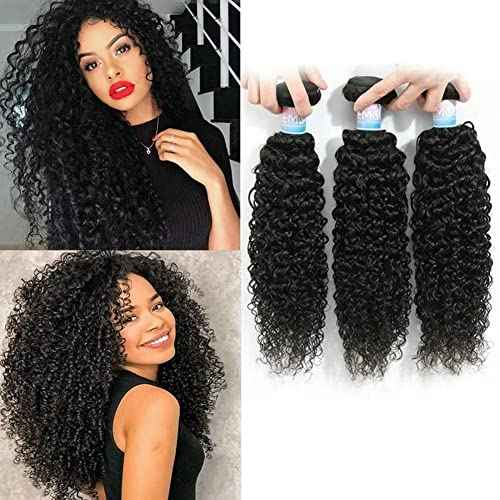 EMOL Hair Hair Extensions, 3 Kinky Curly Bundles, 14" Human Hair, Full Head, Natural Black, Weave, Virgin, Can Be Dyed, 300g, 3 Bundles
