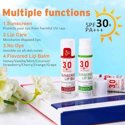 SPF 30 Lip Sunscreen, SPF Lip Balm Travel Size 16 Pack, Hydrating Lip Balm Bulk with Vitamin E and Coconut Oil- 8 Flavors