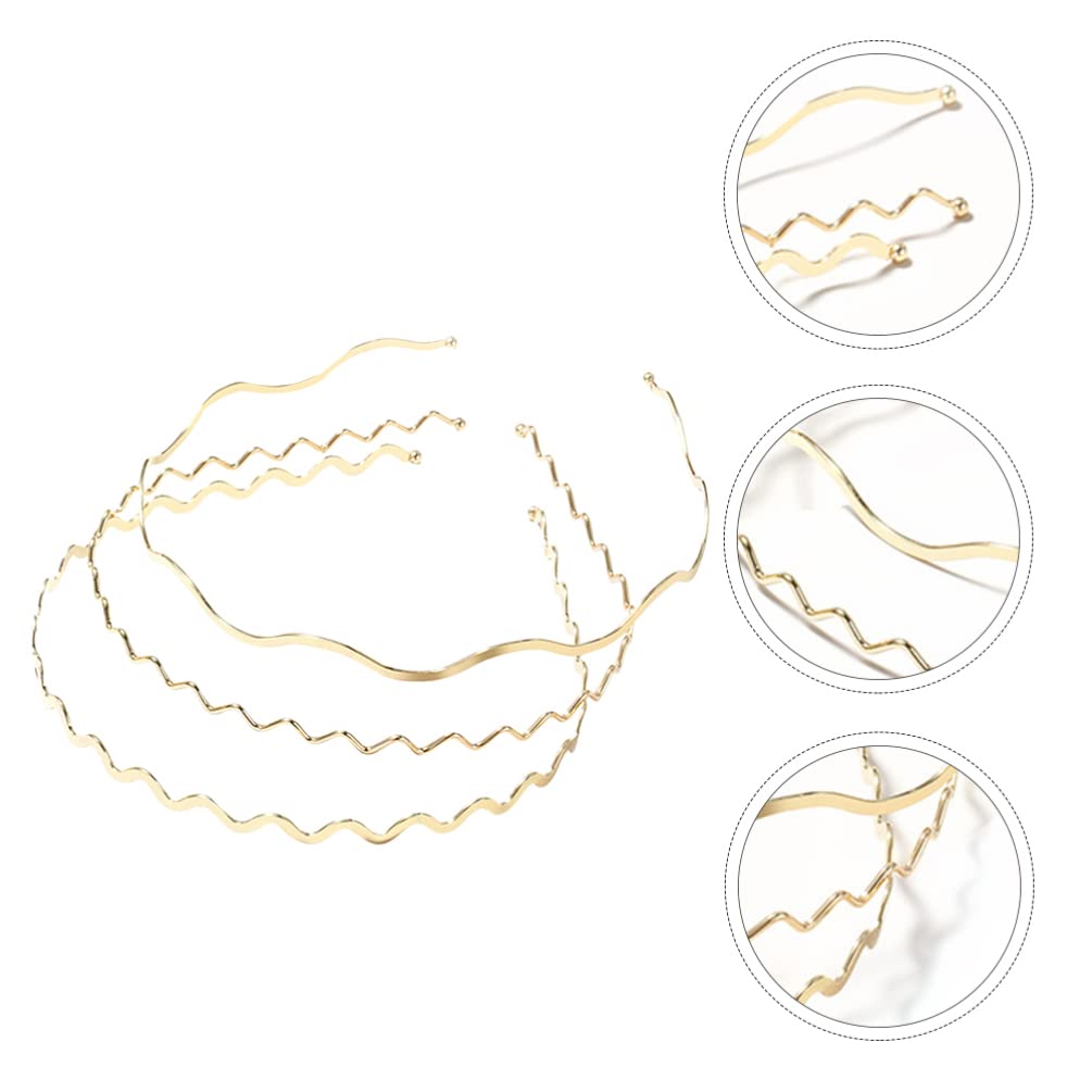 Uonlytech Metal Wavy Hair Bands and Headbands Set - 3pcs Gold Hair Hoops for Women, Girls and Sports