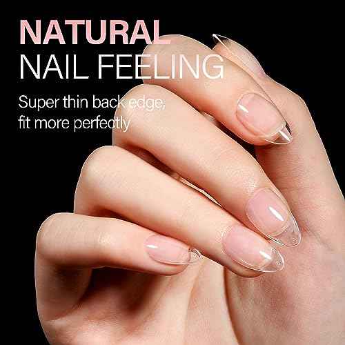 AILLSA Short Almond Nail Tips Pre-Shaped Acrylic Nail Tips Half Matte Full Cover Nails Tips Clear Gelly Press on Flase Tip Nail for Extension Nail Manicure Home DIY 240PCS 15Sizes