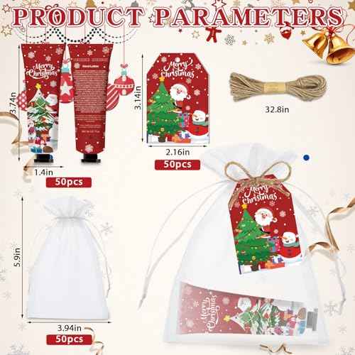 50 Sets Christmas Hand Cream Bulk Santa Snowman Patterns Moisturizing Hand Lotion for Guests Baby Shower, Bridal Shower Thank You Gifts Travel Size, Christmas Party Supplies, Holiday Stocking Stuffers