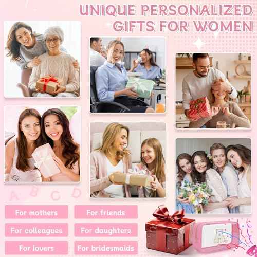 Personalized Initial Clear Makeup Bag, Travel Chenille Patch Cosmetic Bag, Preppy Toiletry Bag Monogram Cosmetic Pouch with Zipper, Ideal Gift for Teen Girls Women (Clear-Pink, A)