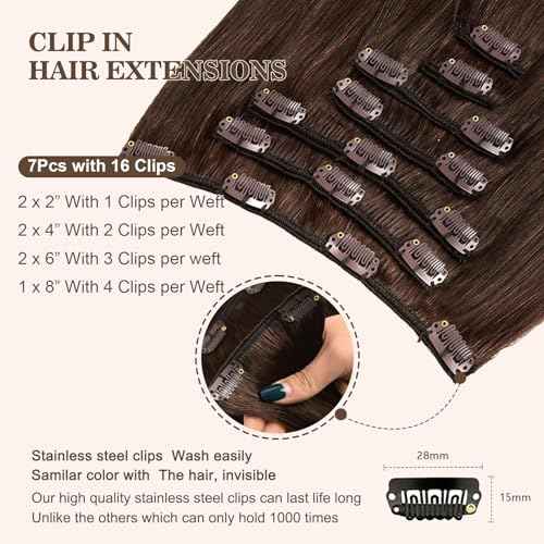 Clip in Hair Extensions Real Human Hair 120g 7pcs Human Hair Clip in Extensions 18 Inch Dark Brown #2 Thickened Straight Real Hair Extensions Clip in Human Hair