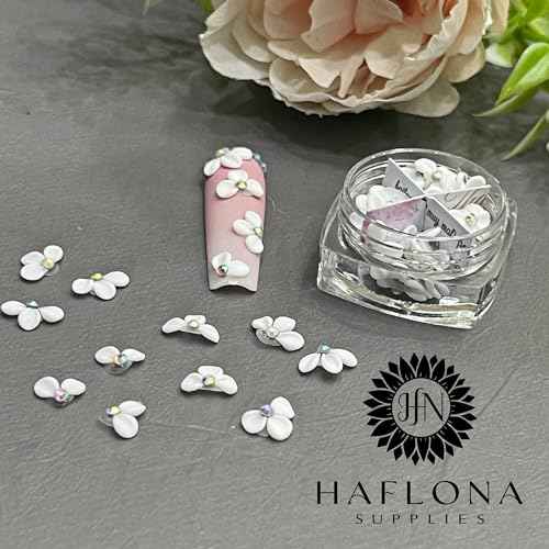 Set 50Pcs White 3D Flowers for Nails, Apricot Handmade 3D Acrylic Flowers for Nails, Flower Nail Charms Rhinestones Gems by Acrylic Powder Design Nail Art Women Girls (Apricot Tiny White - 50Pcs)