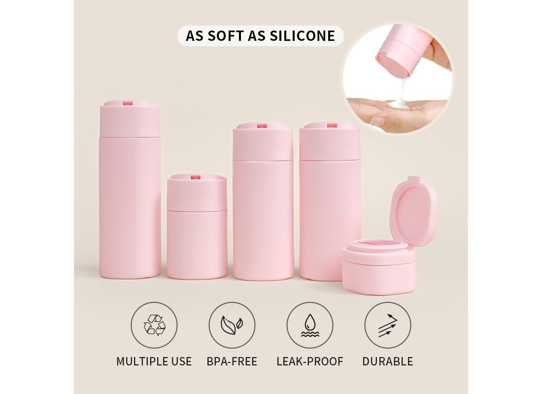 Sprigold 5 Pack Brief and Fashion Travel Bottles TSA Approved, BPA Free Travel Size Travel Containers Refillable Squeeze Bottles for Cosmetic Shampoo Cream Conditioner Lotion Soap… (Nordic green)