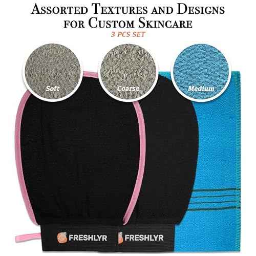 Exfoliating Gloves (3 Pcs) ? Korean Body Scrubber Mitt for Shower & Bath, Deep Cleansing & Dead Skin Remover, Multi-Texture Exfoliator for Smooth & Glowing Skin