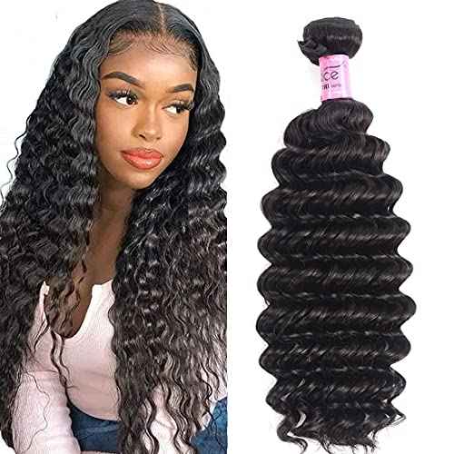 UNICE Deep Wave Human Hair Weave 1 Bundle 20 inch Unprocessed Brazilian Virgin Human Hair Sew in Extensions Natural Black Color Can be Dyed and Bleached