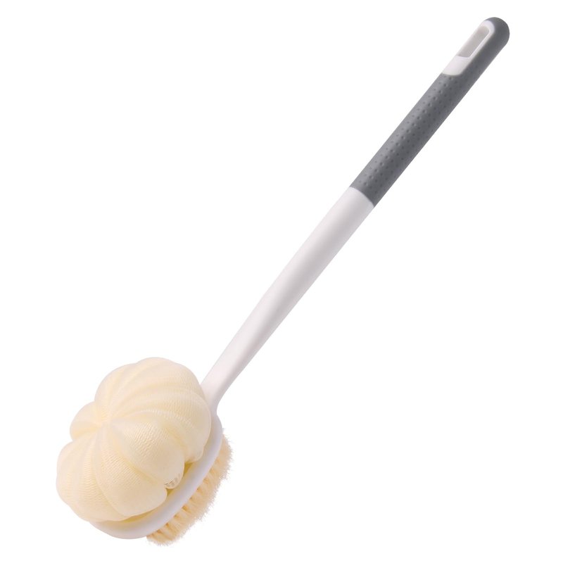 XDMURYM Long Handled Shower Brush for Cleaning Body,Double-Sided Bath Brush for Massage with Bristles and Loofah,Body Brush Exfoliator Mesh Sponge for Women and Men(Gray)