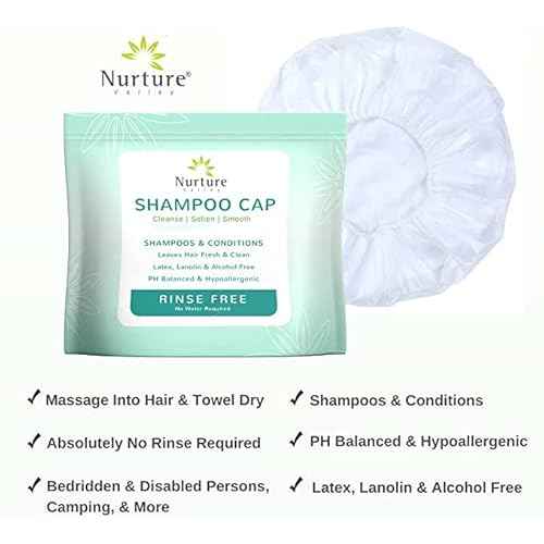 No Water Rinse Free Shampoo Cap by Nurture | Microwavable Washing & Conditioning Shower Caps to Wash Hair w/o Bath | Waterless Bathing | Disposable & Hypoallergenic for Adults, Bedridden & Elderly