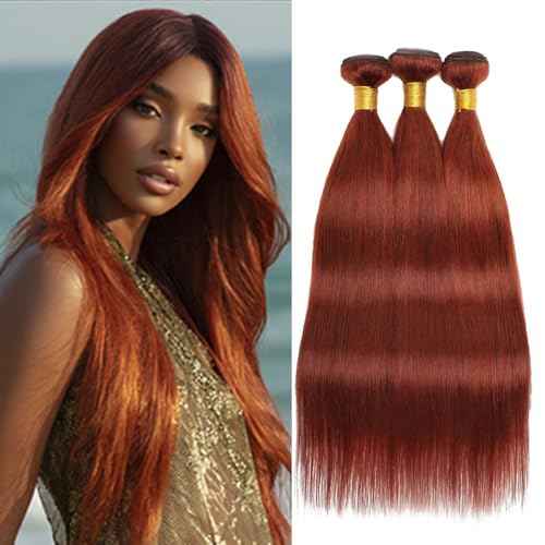 BilltiiWW Copper Red Straight Bundles Color 33 Straight Bundles 8a Grade Brazilian Weave Extensions Wet and Wavy Soft Silky for Black Women 30 32 34 Inch