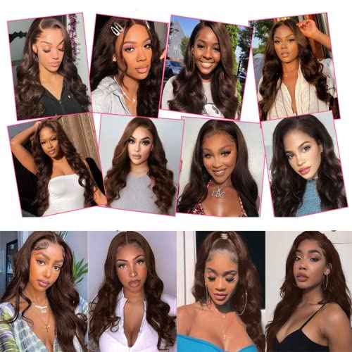 Chocolate Brown Body Wave Bundles Human Hair Color 4 Dark Brown Bundles Double Weft Brazilian Hair Extensions Silky and Soft for Women (30 32 34 inch 3 Bundles)