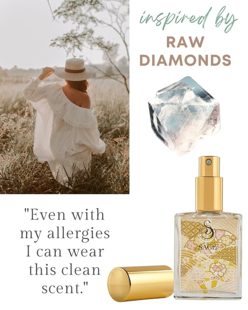 Sage Diamond Spray Perfume - Lily & White Musk Essential Oils | 2oz Travel Size Fragrance for Women