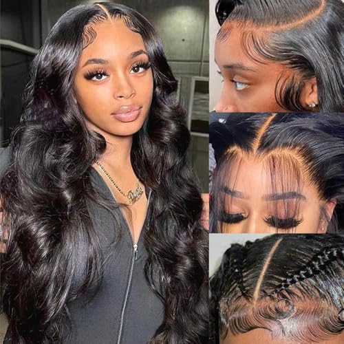 13x6 Body Wave Lace Front Wigs Human Hair Pre Plucked 250% Density HD Transparent Lace Frontal Wigs Human Hair for Women 12A Glueless Wigs with Baby Hair (250% density 13x6 Body wig, 22 Inch)