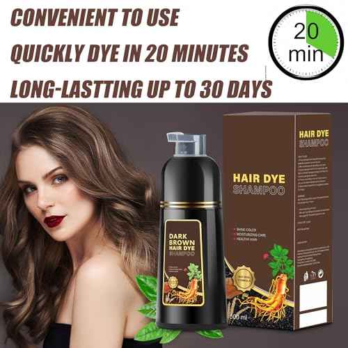 Hair Dye Shampoo 3 in 1, Herbal Shampoo Hair Dye for Women Men, Grey Coverage Shampoo 16.9fl oz Dark Brown