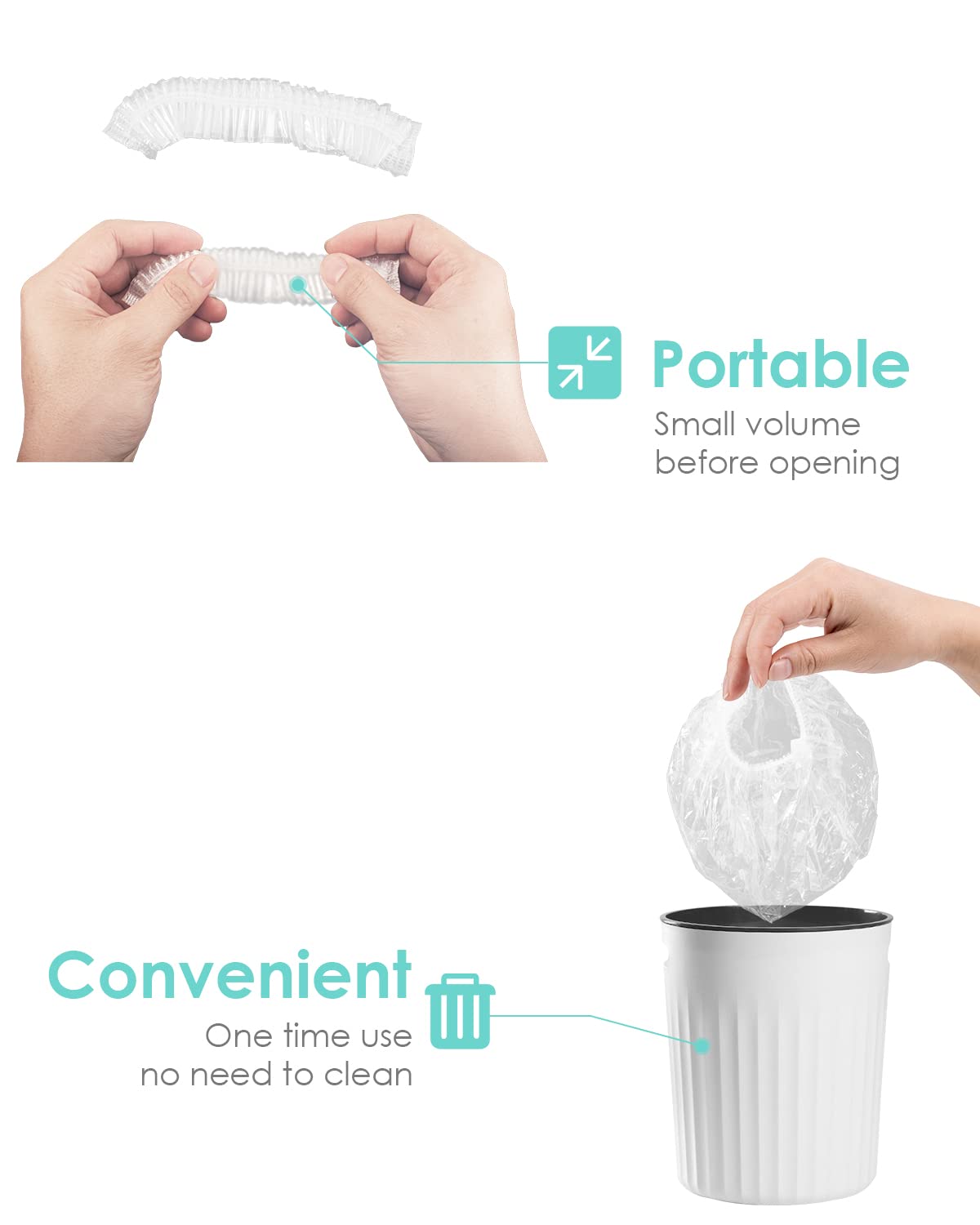 Auban Disposable Shower Caps, Plastic Clear Hair Cap