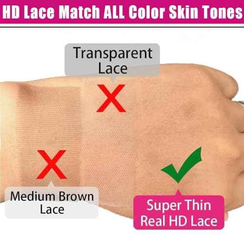 5x5 Real HD Lace Closure, 0.11mm Skinlike Invisible Swiss HD Lace Pre Plucked with Baby Hair Straight Human Hair Closure Undetectable Melted Lace Closure Natural Hairline Free Part 16Inch