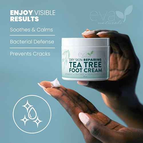 Eva Naturals Tea Tree Foot Cream ? Moisturising Foot Lotion & Balm for Dry, Cracked Heels & Feet with Peppermint, Menthol, Spearmint, Aloe, Sunflower Oil & Geranium ? Cream for Men & Women, 4 Fl Oz