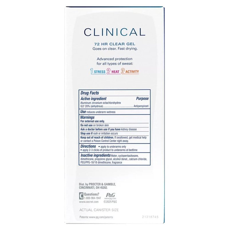 Secret Clinical Strength Clear Gel Antiperspirant & Deodorant for Women - Completely Clean – 2.6oz