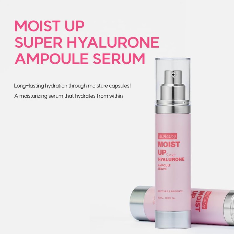 Elishacoy | Moist Up Super Hyalurone Ampoule Serum, Deep Hydration & Elasticity Booster with Multi-Layer Hyaluronic Acid Capsules + Collagen, for All Skin Types, 50ml (1.69 fl oz)