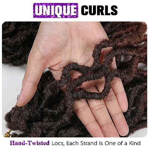 Faux Locs Crochet Hair 8 Inches Short Curly Dreadlocks Extensions for Black Women Pre Looped Soft Nu Locs Ombre Brown Wavy Crochet Dreads Braiding in Hair Extensions(6 Packs 120 Strands)