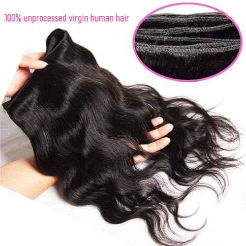 CHEEON Body Wave Bundles Human Hair 18 20 22 Inch Human Hair Bundles 12A Grade Unprocessed Brazilian Virgin Hair Extensions 3 Bundles Deal Natural Black