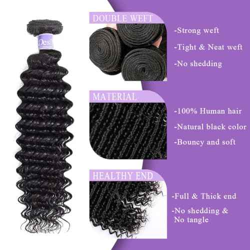 12A Deep Wave Human Hair Bundles 16 18 20 Inch Deep Curly Bundles Human Hair 100% Unprocessed Brazilian Virgin Weave Double Weft Raw Remy Hair Deals Full And Thick