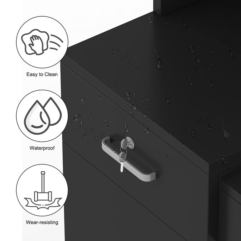 Paddie Hair Salon Stations - Lockable Wall-Mount Barber Stations with Drawer & Storage Cabinet | Black
