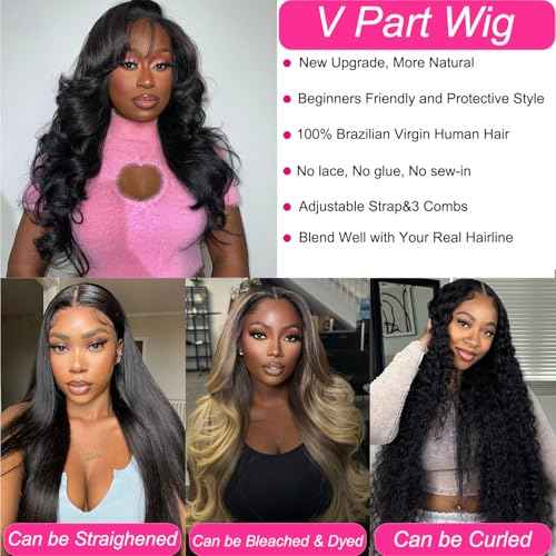 V Part Wig Human Hair Body Wave Upgrade Glueless Wigs Human Hair U part Vpart Human Hair Wig Beginner Friendly Real Hair wigs for Women 180% Density 20 Inch