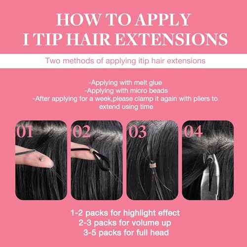GOO GOO I Tip Hair Extensions Real Human Hair, 24inch 50g 50S, Cold Fusion I Tip Hair Extensions, Invisible Remy Hair, 1 Jet black