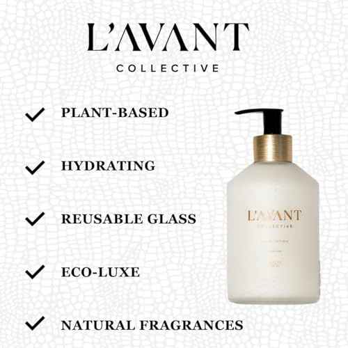 L'AVANT Collective Luxury Hand Lotion & Refill Bundle Fresh Linen | High Performing with Aloe Leaf Juice Notes of Bamboo, Ylang Ylang, Jasmine, Geranium, Sage Reusable Glass Bottle Home Decor Gifts