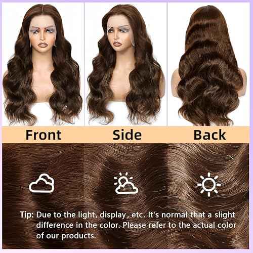 Chocolate Brown Lace Front Wigs 13x6 HD Lace Front Wigs Human Hair Brown Pre Plucked Body Wave Human Hair Wig for Black Women 180 Density 24 Inch