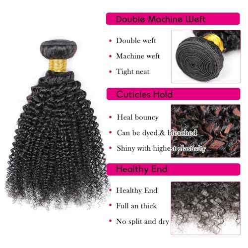 100% Unprocessed Afro Curly Human Hair Bundles 10A Brazilian Virgin Human Hair 2 Bundles 18 20 Inch Curly Weave Hair Extensions Natural Black Color for Women
