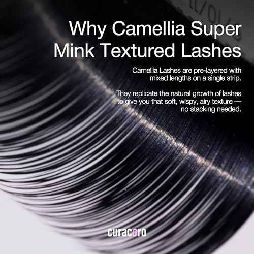 Curacoro Camellia Super Mink Textured Lashes, 0.07mm Thickness, J B C CC LB LC Curl, Pre-Layered Mixed Length Wispy & Spiky Lashes For Anime, Wet Look or Wispy Lash Set, Pro Lash Supplies