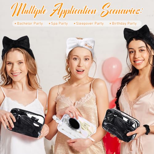40 Pcs Bachelorette Favor Set Include Headband Scrunchies Hair Claw Clips Hairbrush and Makeup Bag for Bridal Shower Party Gifts Bridesmaid Wedding Supplies(White and Black)