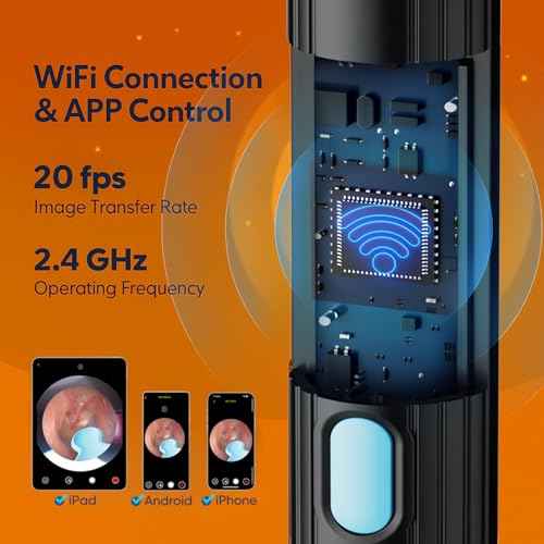 Ear Wax Removal - Earwax Remover Tool with 8 Pcs Ear Set, Ear Cleaner with 2400P HD Camera with 6 LED Lights, Built-in WiFi,Ear Cleaning Kit for iOS and Android