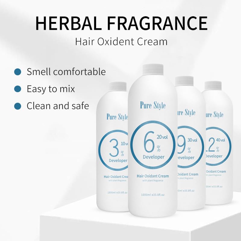 PureStyle 6% 20 Volume 1000ml Professional Hair Developer Cream, Hair Dye Color developer 20 vol, for Hair Bleach (6% 20vol 1000ml)