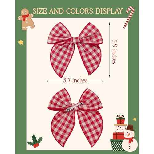 doboi 8PCS 5.5" Christmas Baby Girls Hair Clips Fable Hair Bows Cotton Linen Bows for Girls Gingham Hair Accessories for Baby Toddlers Kids
