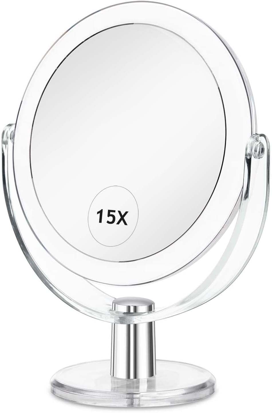 Vanity Makeup Mirror - 1X/15X Double-Sided Magnification | 360° Swivel, Portable Tabletop Design, 6.25 Inch