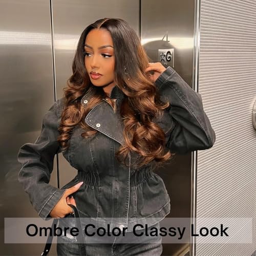 12A Ombre Body Wave Bundles Human Hair, T1B/2/30 Chestnut Brown 3 Tone Colored Human Hair 3 Bundles With Dark Roots 100% Remy Hair Thick Wavy Keep Soft after Washing 8/10/12 Inch
