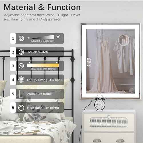BEAUTME Vanity Mirror With LED Lights - Tabletop Hollywood Makeup Mirror for Bedroom - Aluminium Frame, 48.540.5cm, White