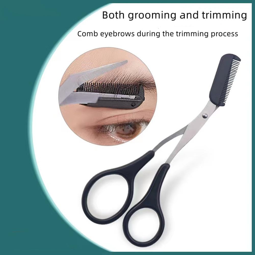 XUJINCN Eyebrow Trimmer Scissors，Eyebrows Scissors with Comb(Detachable)， Eyebrows Grooming Tool Designed Specifically for Women，Non-Slip Handle Design Eyebrow Trimming Scissors（Black）