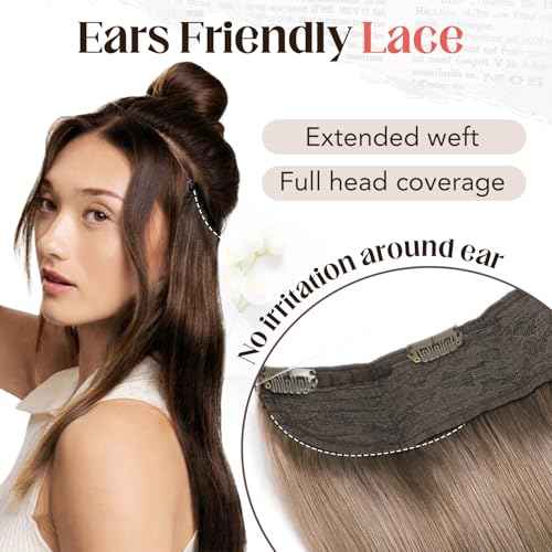 XDhair Wire Hair Extensions Human Hair 70g 16 Inch Ombre Light Brown to Ash Blonde Fish Wire Hair Extensions Invisible Straight 16 Inch #8T60
