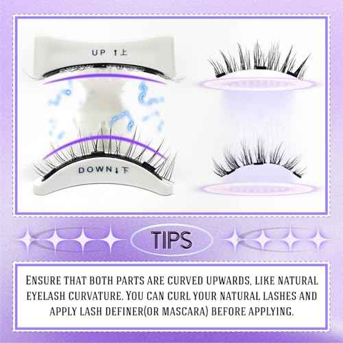 Magnetic Eyelashes 1 Pair Reusable Magnetic Eyelashes with Applicator, No Adhesive Required, Natural-Looking Eyelashes, Eyelash Curler Set, Easy to Wear and Remove
