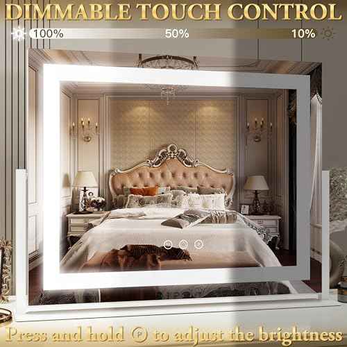FENNIO Vanity Mirror with Lights 22''x18'' Makeup Mirror with Lights,Lighted Makeup Mirror with 10X Magnification and USB£¬Smart Touch Screen with 3-Color Lighting,Dimmable£¨Square White£©