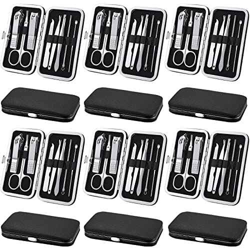 Geosar 12 Sets Manicure Set Nail Clippers Pedicure Kit 8 in 1 Grooming Stainless Steel Kits Nail Care Tools with Travel Case Xmas Gifts Christmas Stocking Stuffers for Men Women(Black)
