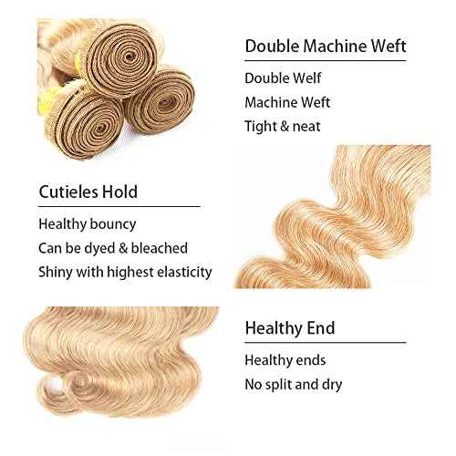 Blonde Bundles Human Hair Body Wave Bundles 14 16 18 Inch P27/613 Honey Blonde Body Wave Bundle Unprocessed Brazilian Virgin Weave Hair 3 Bundle 50 Gram Per Bundle