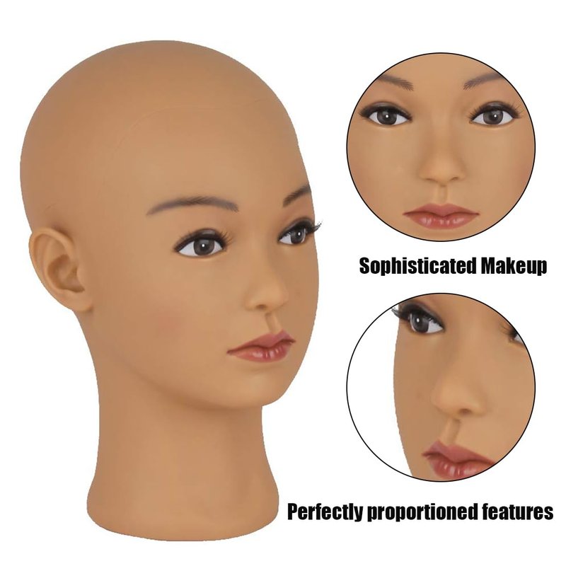 Hairway Female Professional Cosmetology Training Mannequin - Bald Mannequin Head for Wigs Making and Display - With Free T-Pins (Light Brown 21.5 Inch)