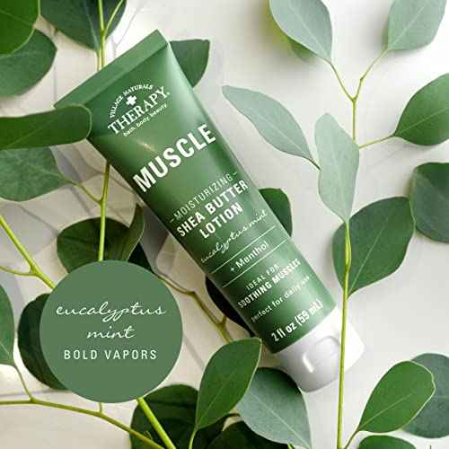 Village Naturals Therapy Muscle Shea Butter Lotion, Eucalyptus Mint Scent, 2 fl oz, Pack of 6