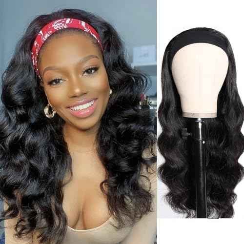 Headband Wig Human Hair Body Wave Headband Wigs for Black Women human hair glueless Wear and Go Glueless Wig 100% Brazilian Virgin Human Hair Headband wig 150% Density (20inch)