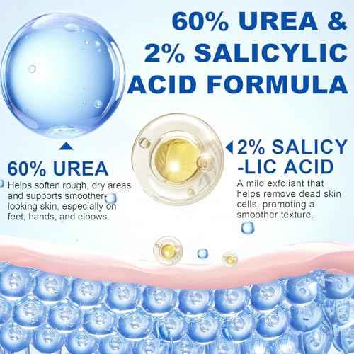Urea Cream 60 Percent for Feet, 2% Salicylic Acid Urea Foot Cream for Cracked Heels and Dry Skin, Deep Moisturizing, Cracked Heel Repair Cream, Repairing Creams for Heels, Knees, Elbows & Hands (1)